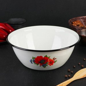 Миска эмалированная, 4 л, деколь МИКС, цвет белый