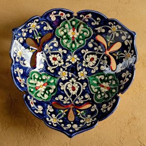 Фруктовница Риштанская Керамика "Цветы", 26 см, синяя