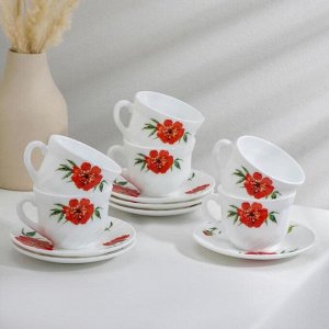 Сервиз чайный Доляна «БарХатная роза», 12 предметов: чашка 200 мл, блюдце d=14 см