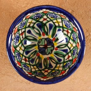 Пиала узбекская Риштанская Керамика «Узоры», 110 мл, d=8.5 см, синяя МИКС