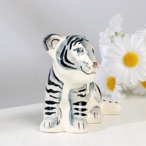 Сувенир "Тигр Лорд", белый, гжель, 8,5х10,5 см