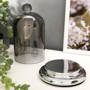 Подсвечник стекло на 1 свечу "Колба с кристаллом" серебристая дымка 20,6х12,5х12,5 см