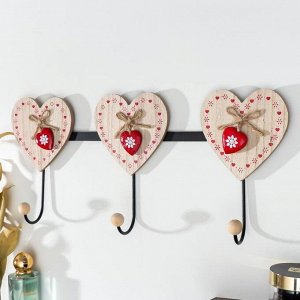 Крючки декоративные дерево "Рамка из сердец" 8х41,5х5,7 см   6301251