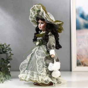 Кукла коллекционная керамика "Маленькая мисс в оливковом платье" 30 см