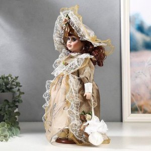 Кукла коллекционная керамика "Маленькая мисс в золотистом платье" 30 см