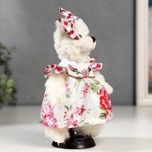 Кукла интерьерная "Мишка с бантиком и в цветочном платье" 25 см