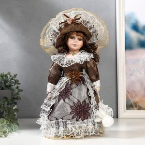 Кукла коллекционная керамика "Маленькая мисс в шоколадном платье" 30 см
