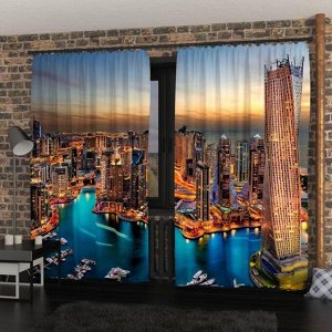 Фотошторы «Дубайский порт вечером», размер 150х260 см, габардин