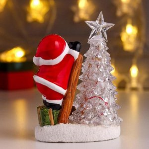 Сувенир керамика свет "Дед Мороз/Снеговик на лестнице у ёлочки" МИКС 15х7,2х10,5 см