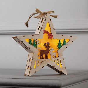 Светодиодная фигура «Звезда с оленями» 19 ? 19 ? 4 см, дерево, батарейки АААх2 (не в комплекте), свечение тёплое белое