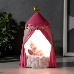 Сувенир полистоун свет "Спящий единорог в шатре" розовый 16х9,5х9,5 см