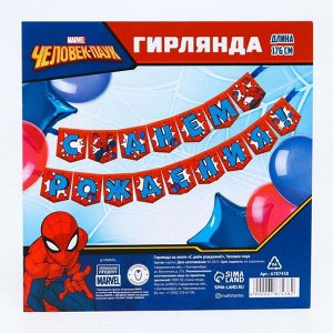 Гирлянда на ленте "C Днем Рождения", 176 см, Человек-паук