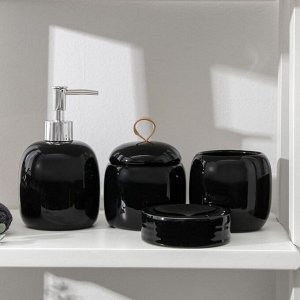 Набор аксессуаров для ванной комнаты Доляна Monro, 4 предмета (мыльница, дозатор для мыла 450 мл, стакан, баночка), цвет чёрный
