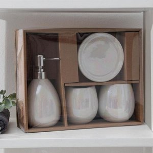 Набор аксессуаров для ванной комнаты Pearl, 4 предмета (мыльница, дозатор для мыла 400 мл, 2 стакана), цвет серый