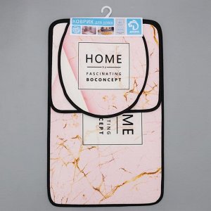 Набор ковриков для ванны и туалета Доляна Home, 3 шт: 50x80, 45x50, 38x43 см, цвет розовый