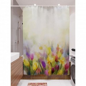 Штора для ванной «Акварельные тюльпаны», размер 180х200 см