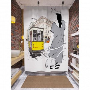 Штора для ванной «Желтый трамвай и девушка», размер 180х200 см