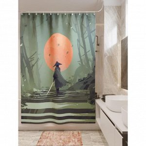 Штора для ванной «Самурай в ночи», размер 180х200 см