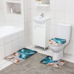 Набор ковриков для ванны и туалета Доляна «Листья», 3 шт: 50x80, 50x40, 40x43 см