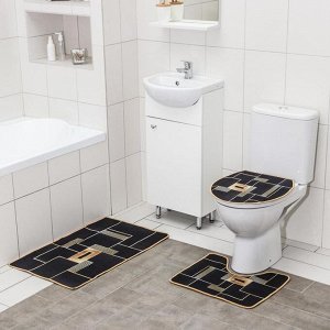 Набор ковриков для ванны и туалета Доляна «Геометрия», 3 шт: 50x80, 50x40, 40x43 см