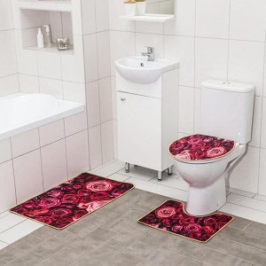Набор ковриков для ванной и туалета Доляна «Розы», 3 шт: 50?80, 50?40, 40?43 см