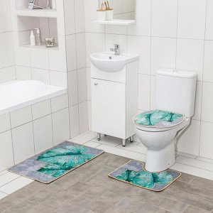 Набор ковриков для ванны и туалета Доляна «Тропический», 3 шт: 50x80, 50x40, 40x43 см