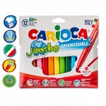 Фломастеры 12 цветов Carioca &quot;Jumbo&quot; 5 мм, утолщенные, смываемые, картон, европодвес