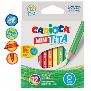 Карандаши 12 цветов Carioca Tita mini, грифель 3.0 мм, шестигранные, пластиковые, картон, европодвес