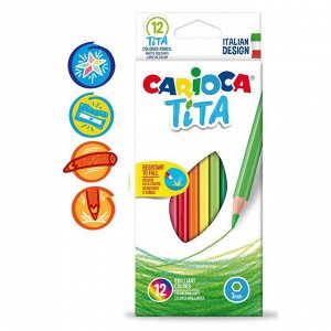 Карандаши 12 цветов Carioca "Tita", 3.0 мм, шестигранные, пластиковые, картон, европодвес