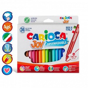 Фломастеры 36 цветов Carioca Joy, 2.6 мм, смываемые, картон, европодвес