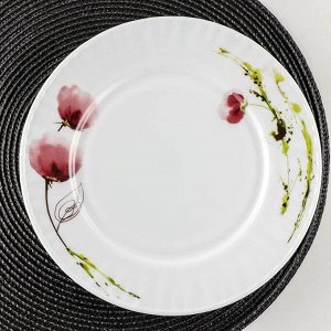 Тарелка обеденная Доляна «Нежные маки», d=25 см, цвет белый
