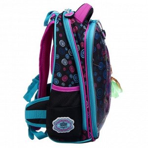 Рюкзак каркасный Across, 39 х 29 х 17 см + мешок для обуви, с брелоком, чёрный/сиреневый/фиолетовый