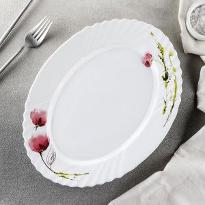 Блюдо овальное Доляна «Нежные маки», 30x22 см, цвет белый
