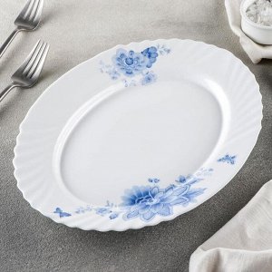 Блюдо овальное Доляна «Синий бриз», 30*22 см, цвет белый