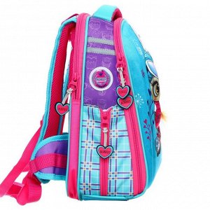 Рюкзак каркасный Across, 39 х 29 х 17 см, наполнение: мешок,пенал,брелок, "Сова", голубой/розовый