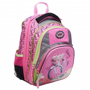 Рюкзак школьный, эргономичная спинка, 39 х 29 х 17 см, с брелоком, "Велосипед", розовый/серый