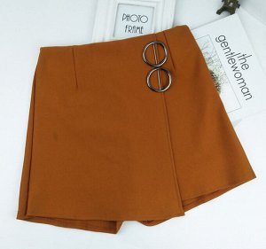 Женская юбка-шорты , декор "Железные кольца", цвет горчичный