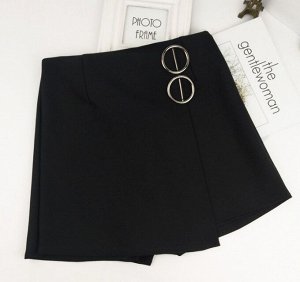 Женская юбка-шорты , декор "Железные кольца", цвет черный
