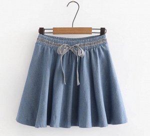 Женская джинсовая юбка-солнце , с бантом, цвет светло-синий