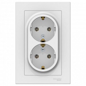 Розетка двойная SE ATLASDESIGN, 16 А, 250 В, встраиваемая, с з/к, IP20, белая, ATN000124