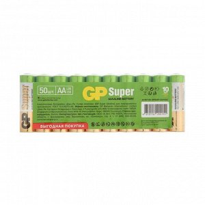 Батарейка алкалиновая GP Super, AA, LR6-50BOX, 1.5В, набор, 50 шт