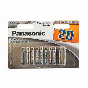 Батарейка алкалиновая Panasonic Everyday Power, AAA, LR03-20BL, 1.5В, блистер, 20 шт.