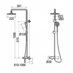 Душевая система BRAVAT Waterfall F639114C-A2-RUS, с термостатом, душ круглый 220 мм, хром