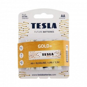 Батарейка алкалиновая Tesla Gold, AA, LR6-4BL, 1.5В, блистер, 4 шт.