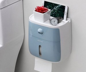 Диспенсер для туалетной бумаги с ящичком, надпись "Ecoco", цвет голубой