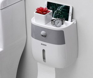 Диспенсер для туалетной бумаги с ящичком, надпись "Ecoco", цвет серый/белый
