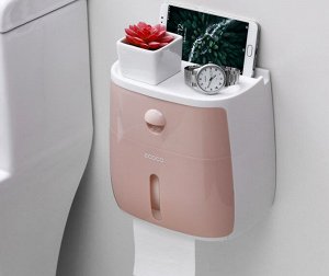 Диспенсер для туалетной бумаги с ящичком, надпись "Ecoco", цвет пудровый
