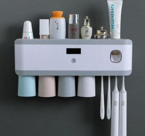 Органайзер для ванной комнаты со встроенным стерилизатором зубных щеток, 4 стакана