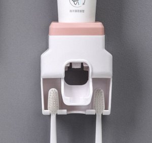 Диспенсер для зубной пасты с местом для зубных щеток, цвет розовый/белый