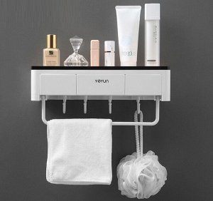 Органайзер для ванной комнаты с крючками и полотенцедержателем, цвет черный/белый